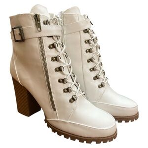 JustFab Cream White ankle chunky heel Boots